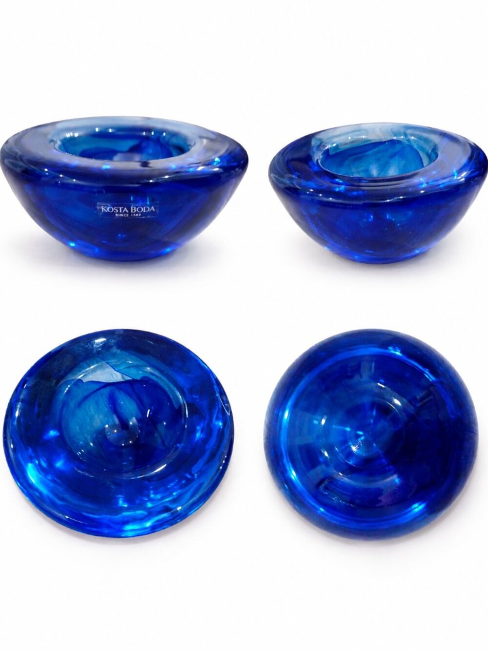 Kosta Boda Atoll Cobalt Blue Art Glass Votive Candle Holder Anna Ehrner Sweden